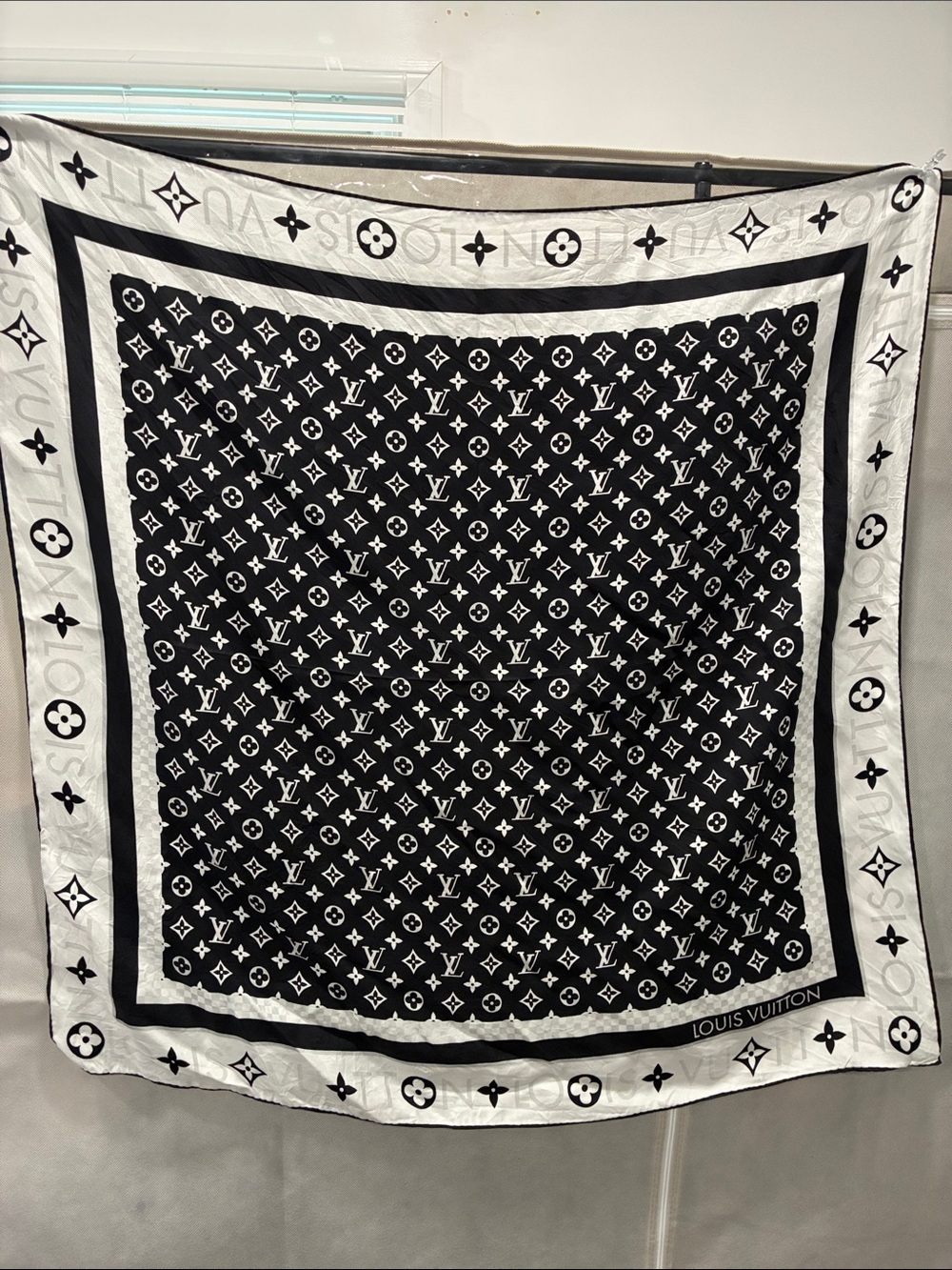 Louis Vuitton Black & White Monogram Square Scarf